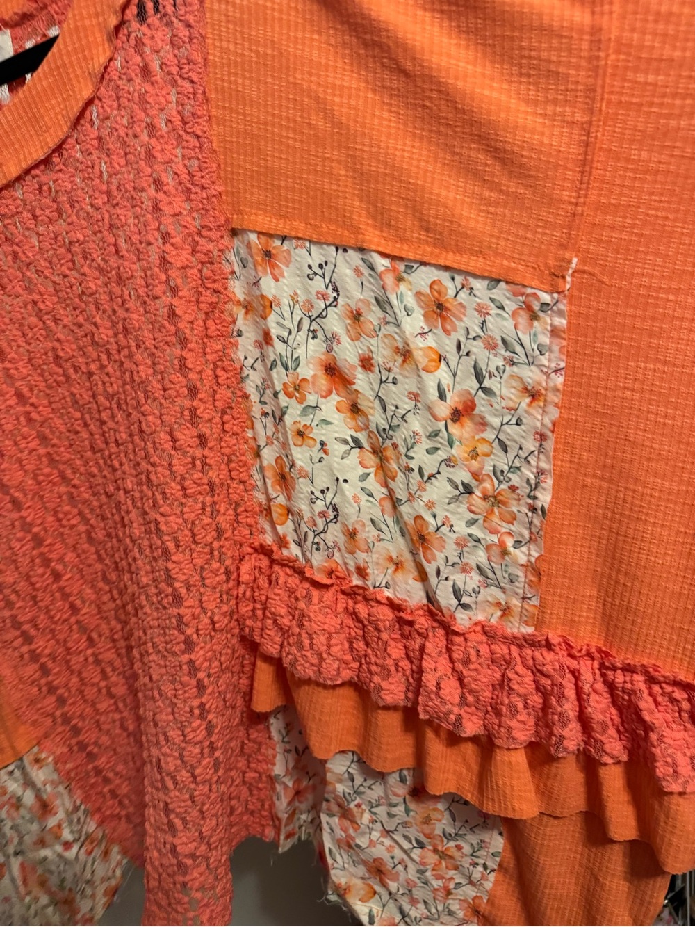 POL Orange Floral Patchwork Ruffle Tunic - Picture 3 of 7